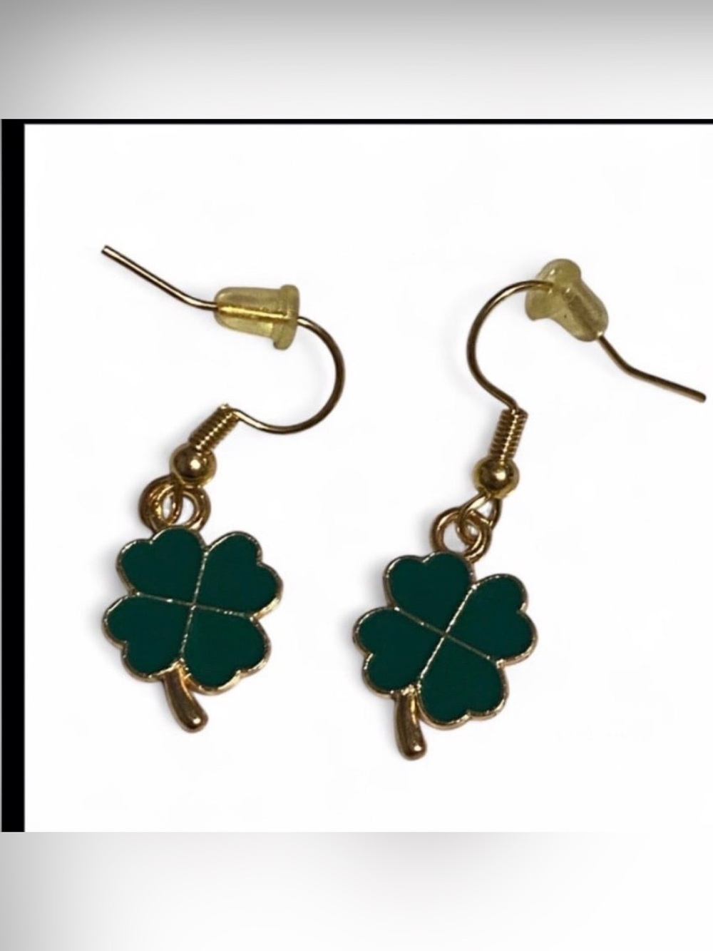 Gold Tone Green Enamel St Pattys Day Clover Pierced Earrings #6475 - Picture 2 of 8
